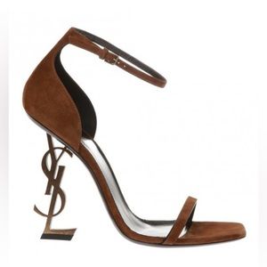 Yves Saint Laurent Brown Sandals with Logo Heel